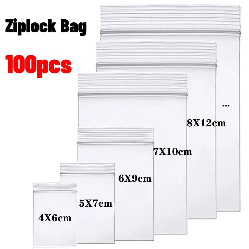 100pcs Thicken Zipper Sealed Bags Clear Plastic