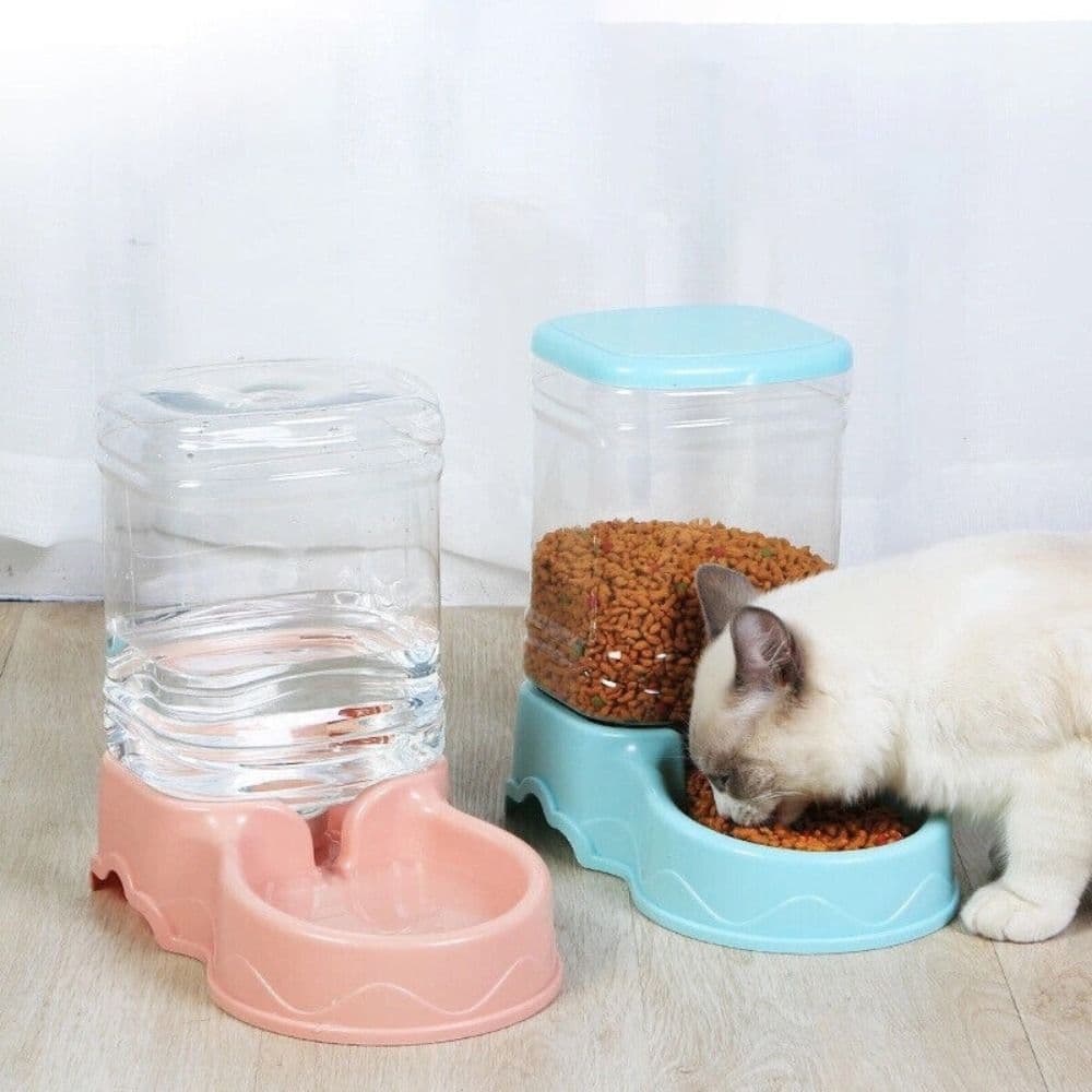 3.8L Automatic Pet Feeder Large Cat Dog Food Dispenser Water Fountain Drink Bowl