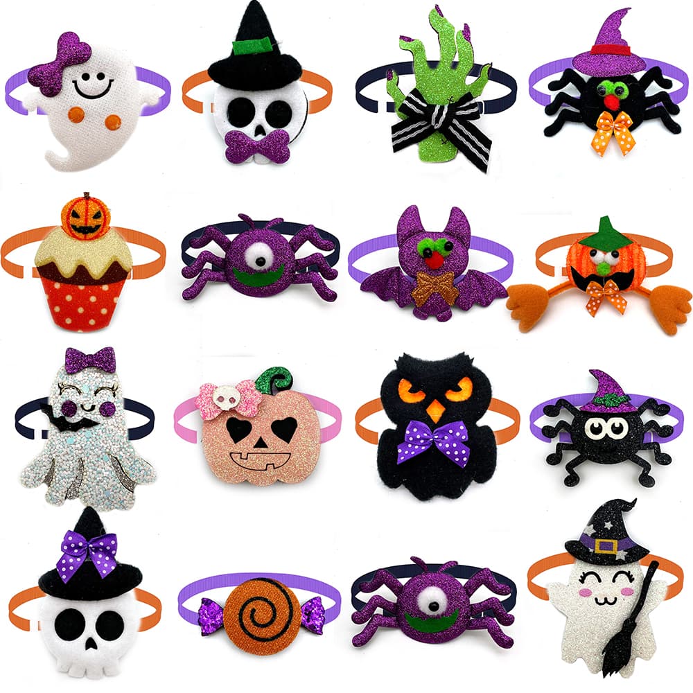 50/100pcs Halloween Fashion Pet Dog Grooming Bowtie Pumpkin Ghost Style Small Dog Cat Bow 