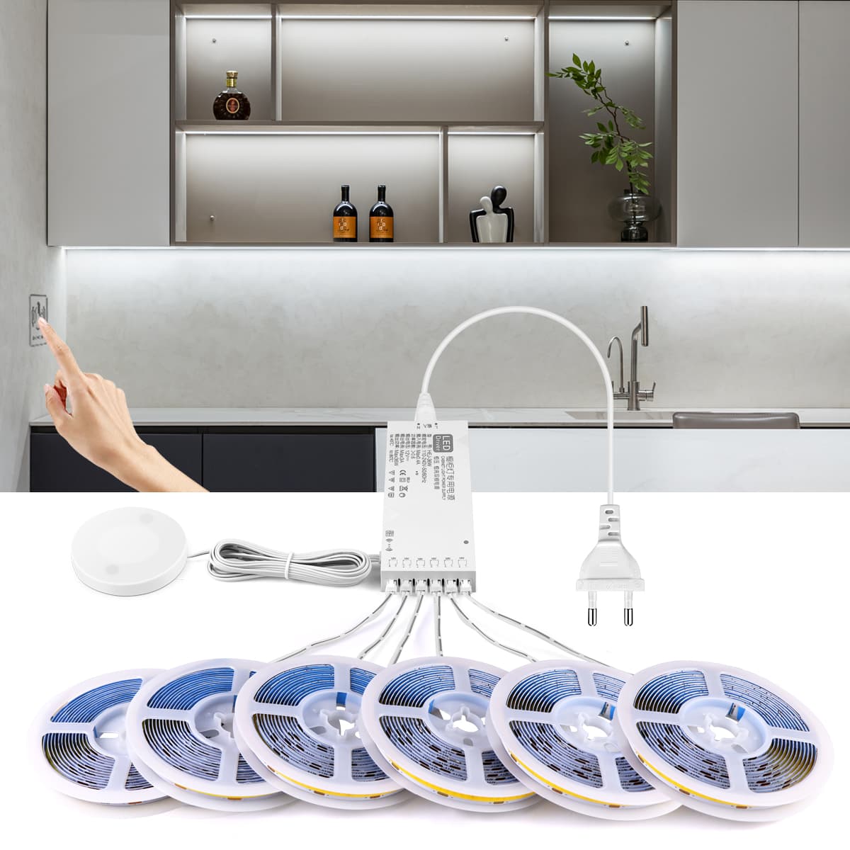 8MM Kitchen Shelf Led Light With Touch Sensor Switch Dimming COB Lights Hand Sweep Motion 