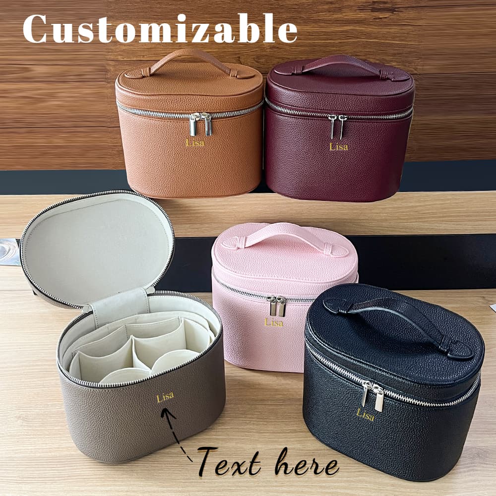 Customizable Names and Letters, Travel Portable Cosmetic Bag Large-capacity PU Leather Cos