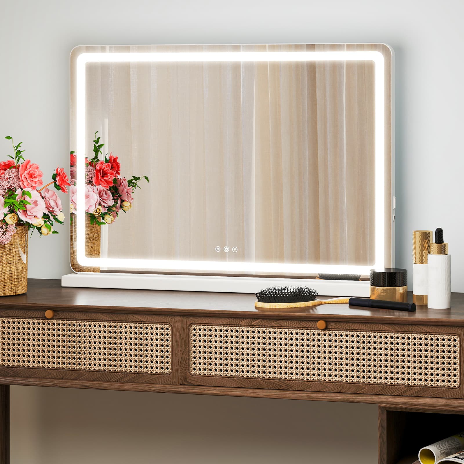 JHK LED Vanity Mirror with Lights Aluminum Frame Bathroom Mirror Dimmable 3 Color Modes Ma