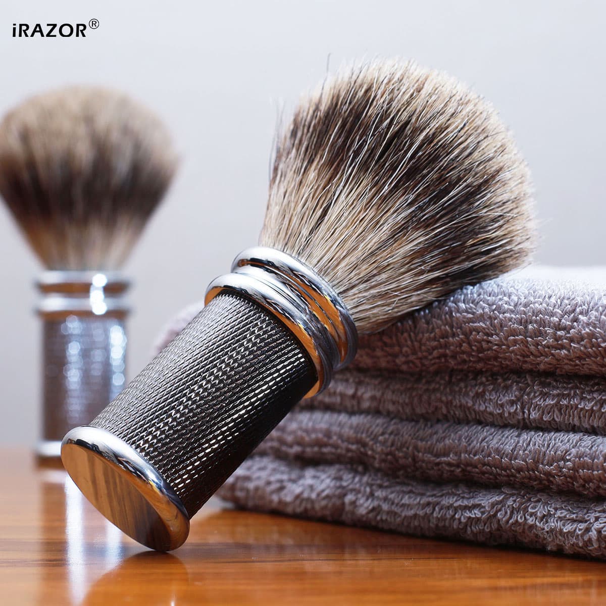 Men's Professional Shaving Brush with Non-Slip Diamonds Design Metal Handle Barber Face Cl