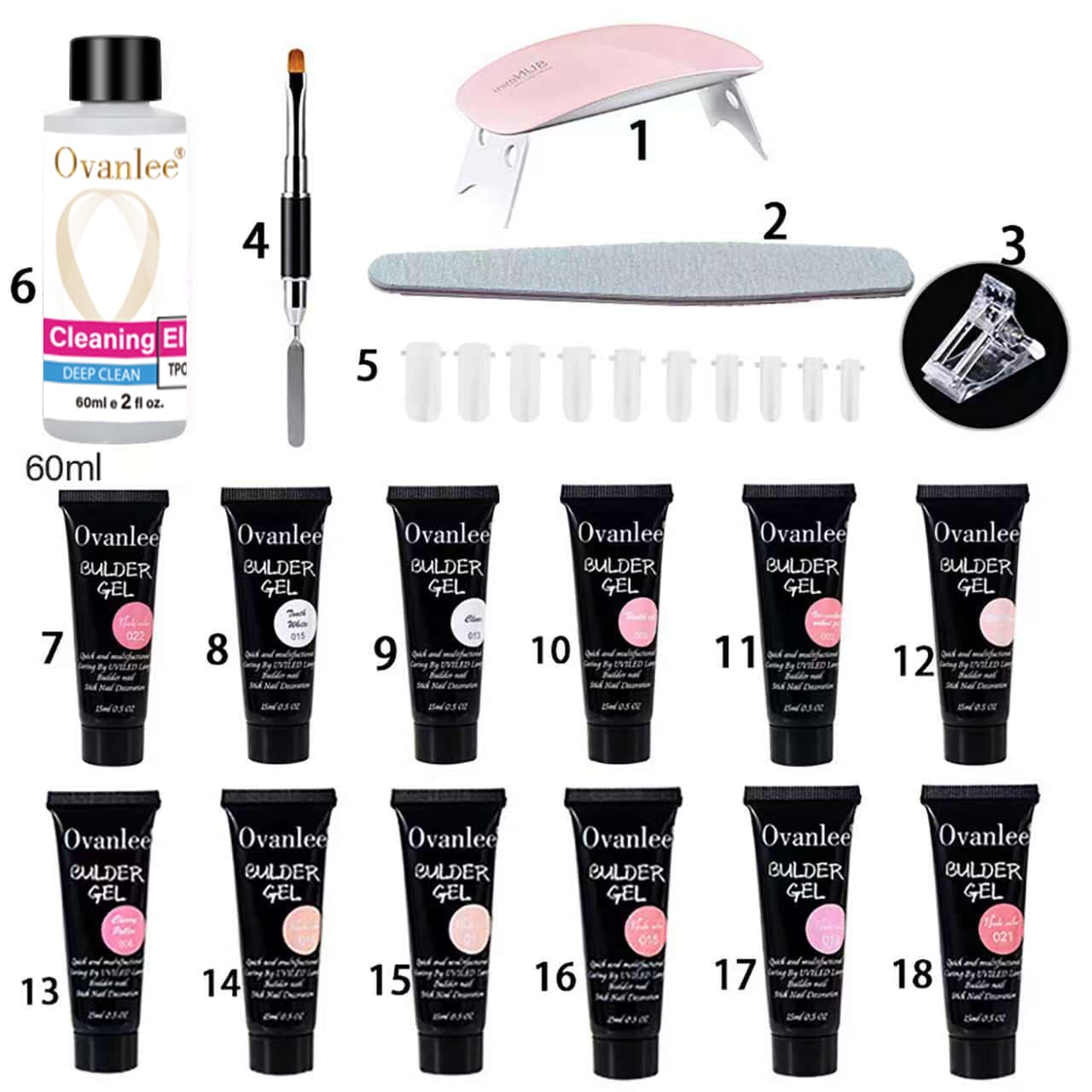 Ovanlee 18pcs Crystal Extension Glue Set, Paper Free Nail Care Quick Extension Model Glue 
