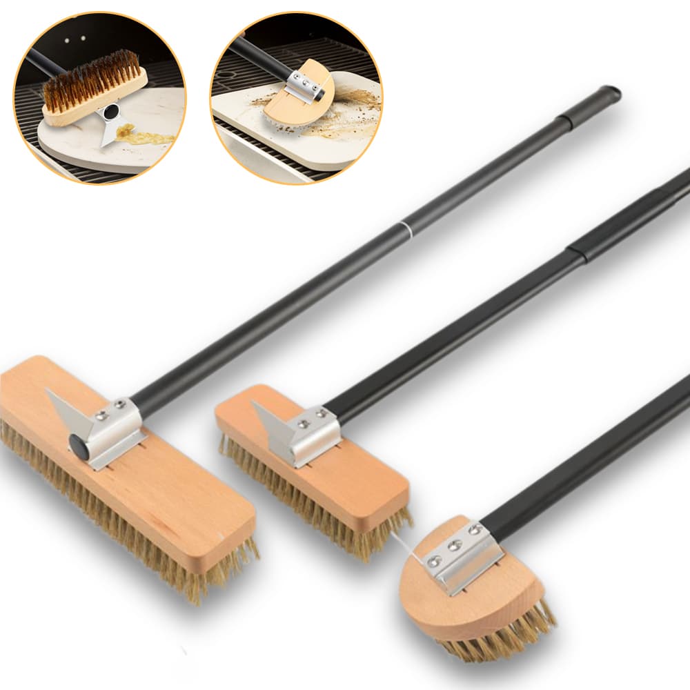 Pizza Oven Brush Copper Stove Brush Bristle Brass Wood Long Handle Grill Cleaning Oven Bru
