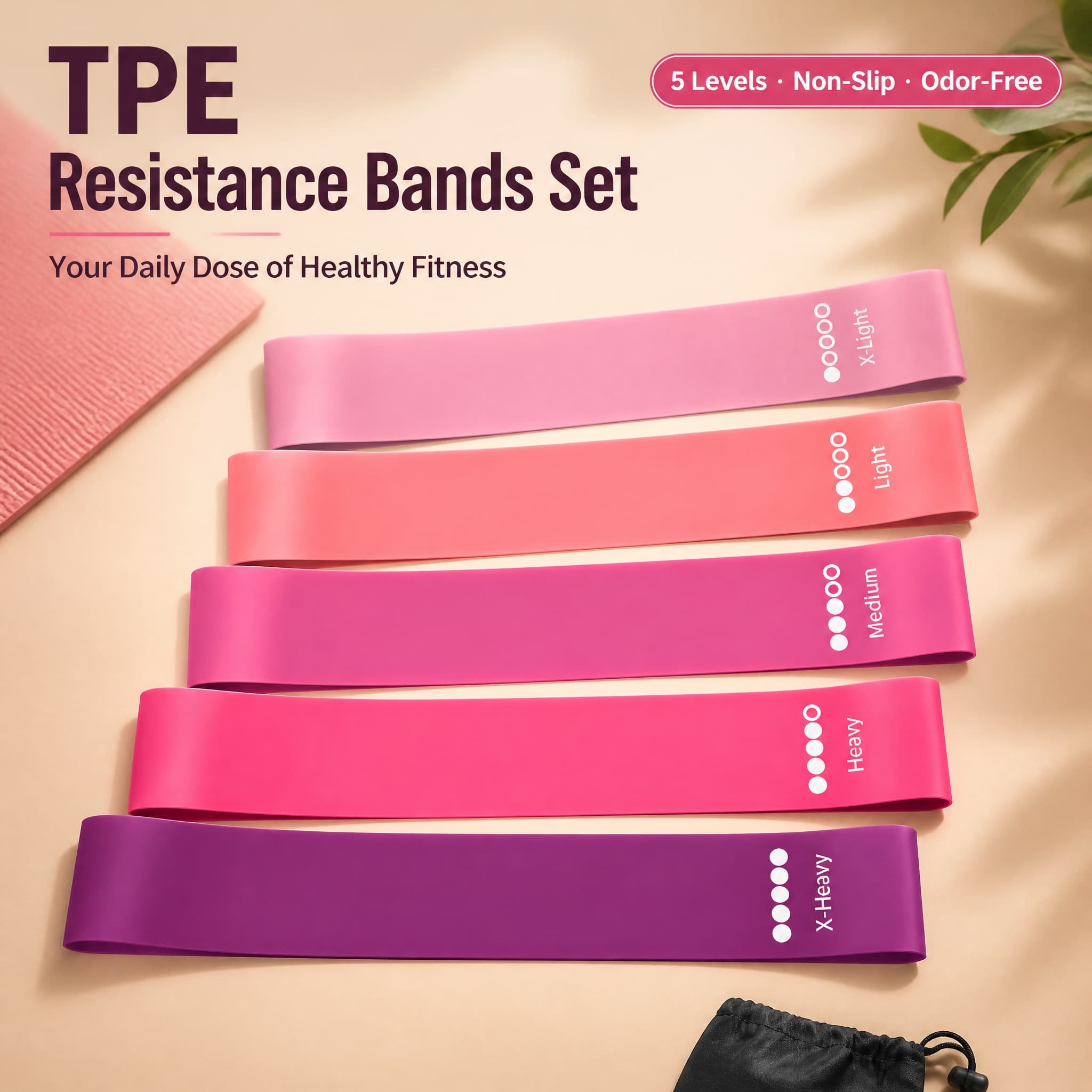 TPE Resistance Bands Set 5 Levels Non-Slip