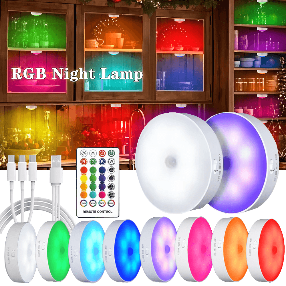 USB Rechargeable Magnetic RGB Night Lamp RGB White Led Night Light with Remote Control Dim