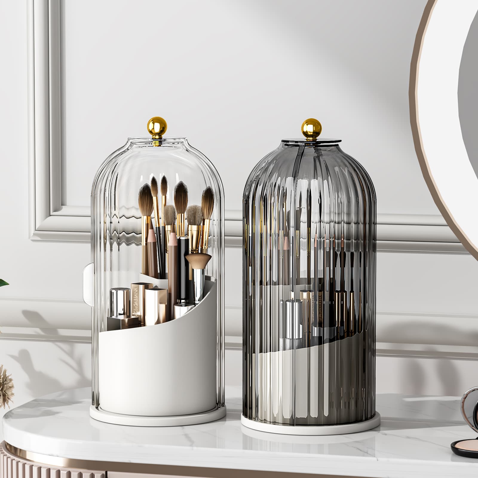 YOOLENS Makeup Brush Holder Organizer with Lid,360